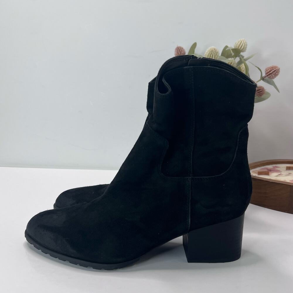 Vionic Bishop Suede Block Heel Side Zip Boot Black Women 9.5 Wide